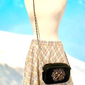 Vintage 1980’s Black Suede Shoulder Bag with Gold Chain Strap, Crossbody